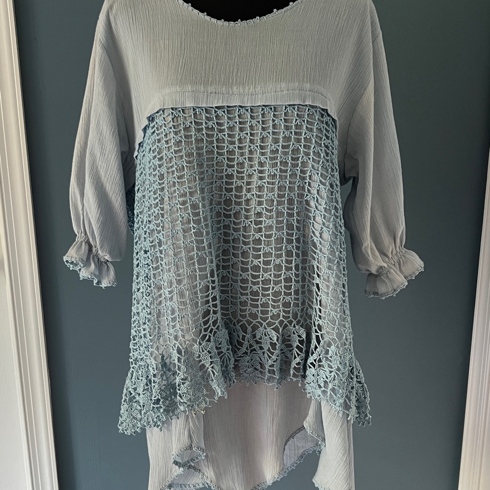 Gray and White Asymmetrical Ruffled Tunic Dress